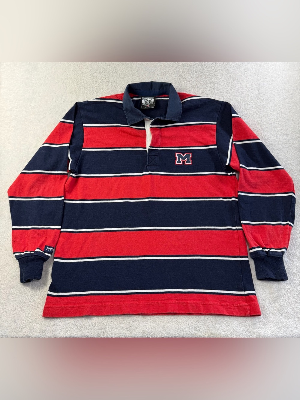 Vintage 90s Barbarian Rugby Shirt Men S Made Canada Red Navy Striped
